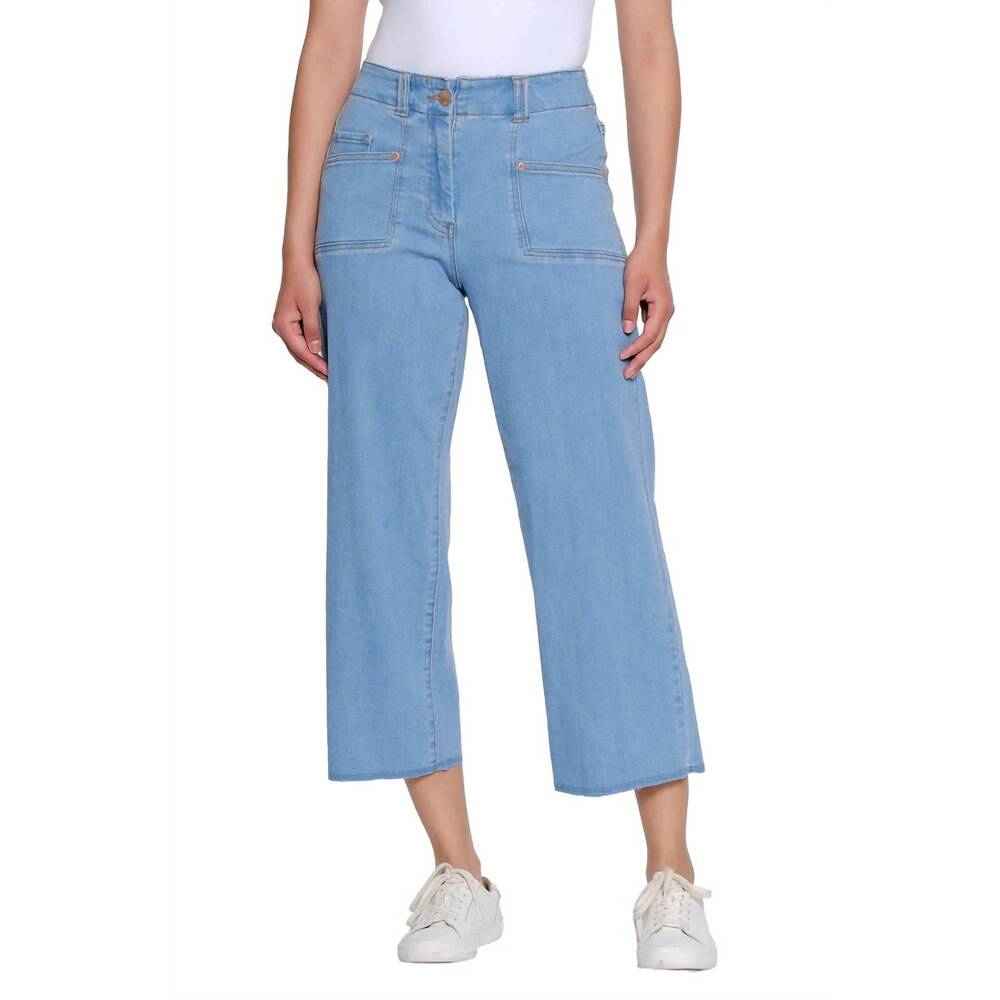 NEW SLIMSATION BY MULTIPLES raw edge hem crop jeans in light indigo